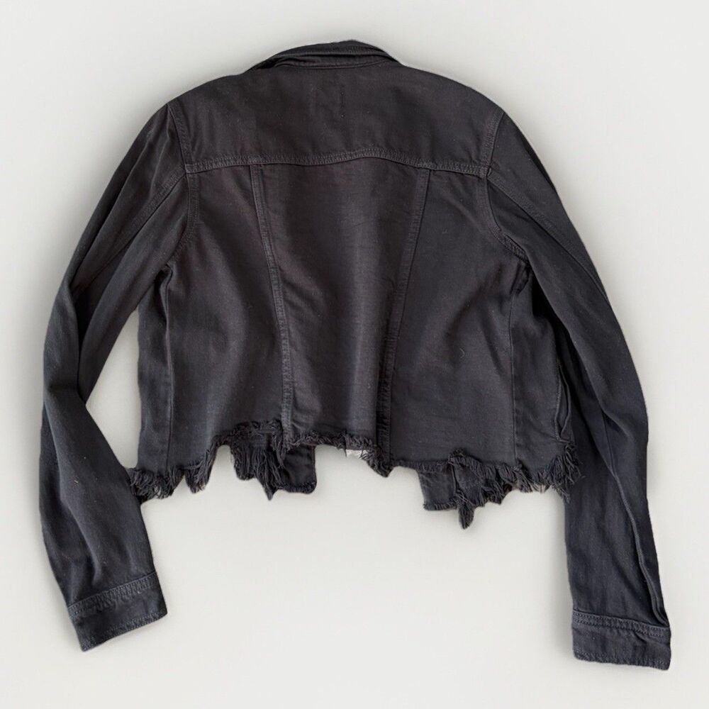 HIDDEN Black Denim Jean Jacket Size M Raw Hem - Picture 2 of 6